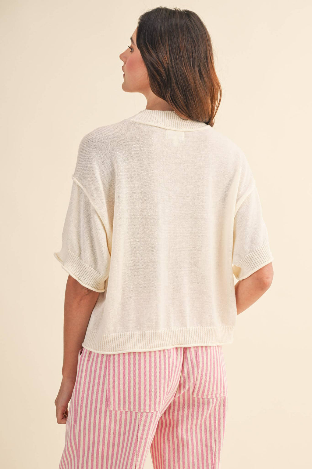 LIGHTWEIGHT KNIT MOCK NECK SHORT SLEEVE SWEATER MSW11311