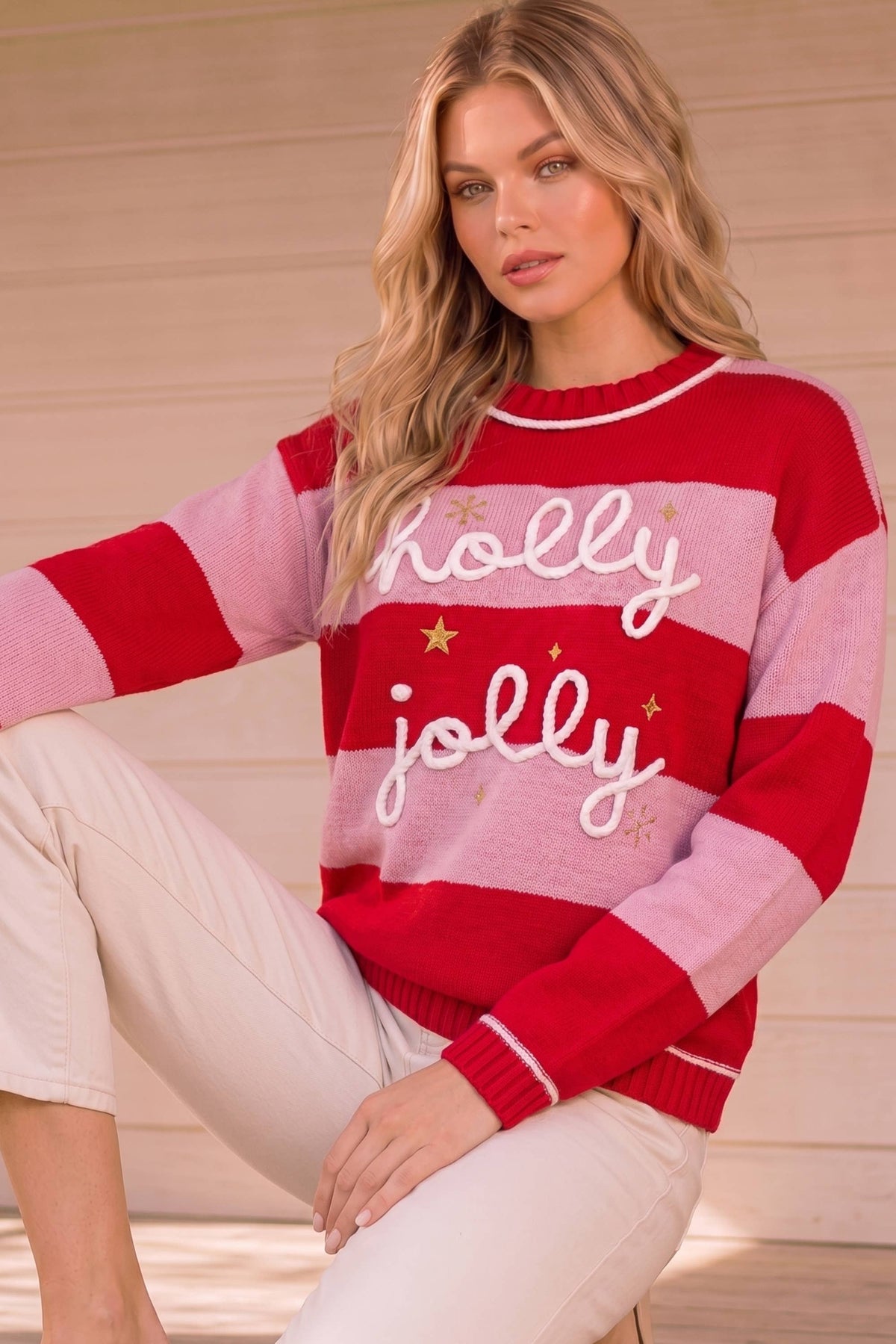 Holly Jolly Striped Holiday Knit Sweater