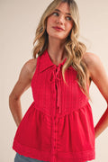 MIXED MEDIA COLLARED BUTTON DOWN SWEATER TOP MSW11289