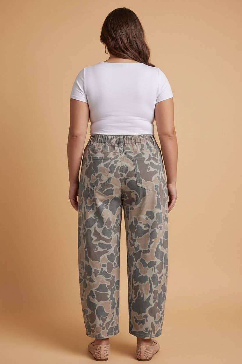 PRETTY BASH Plus Size Camo Denim High Waist Barrel Jeans