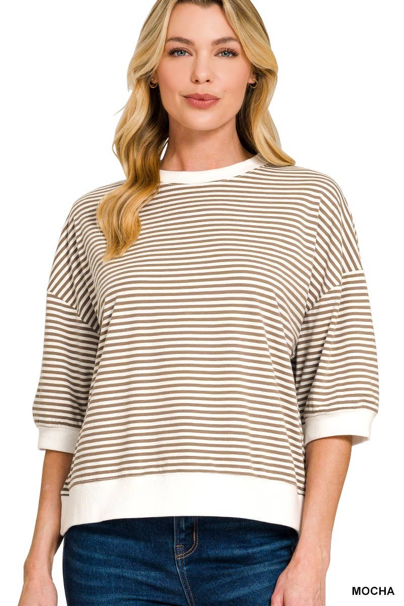Striped Contrast Trim Banded Bottom Top