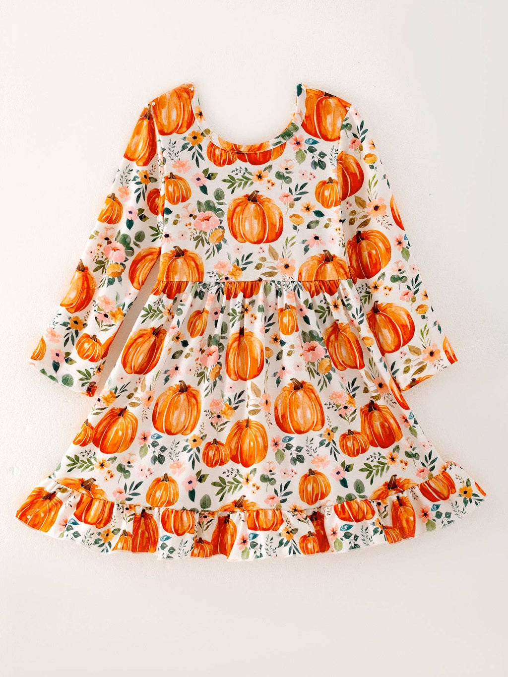 Girls FALL Pumpkin Print Long Sleeve Dress