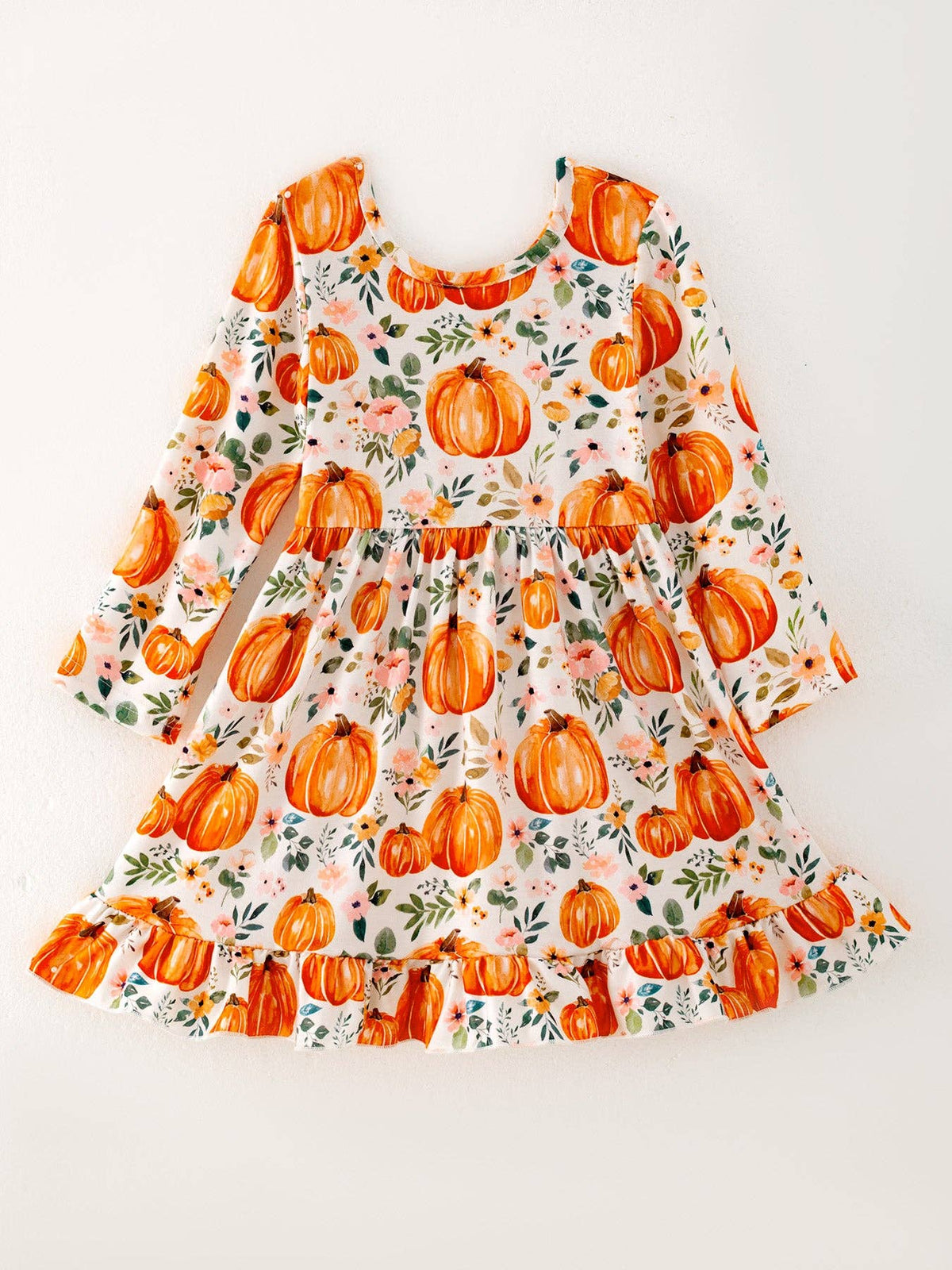 Girls FALL Pumpkin Print Long Sleeve Dress