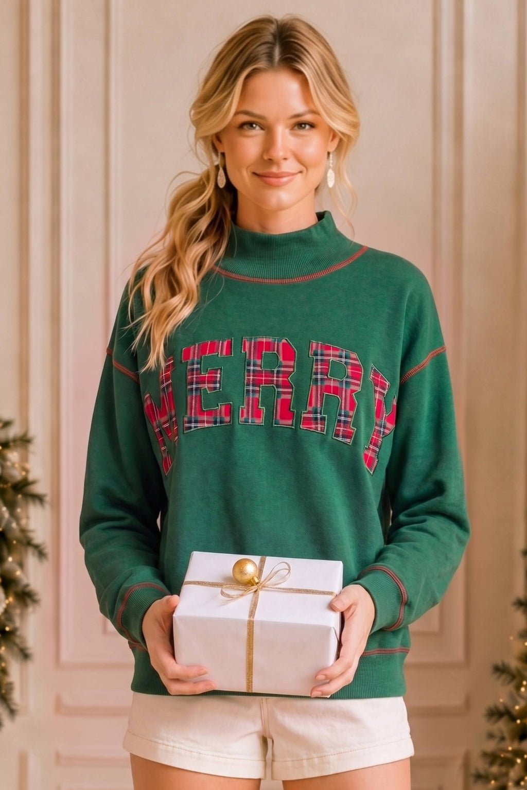 Merry Plaid Patch Holiday Sweatshirt