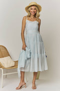 TEXTURED TIE-FRONT BLOUSE MIDI DRESS- LED4302