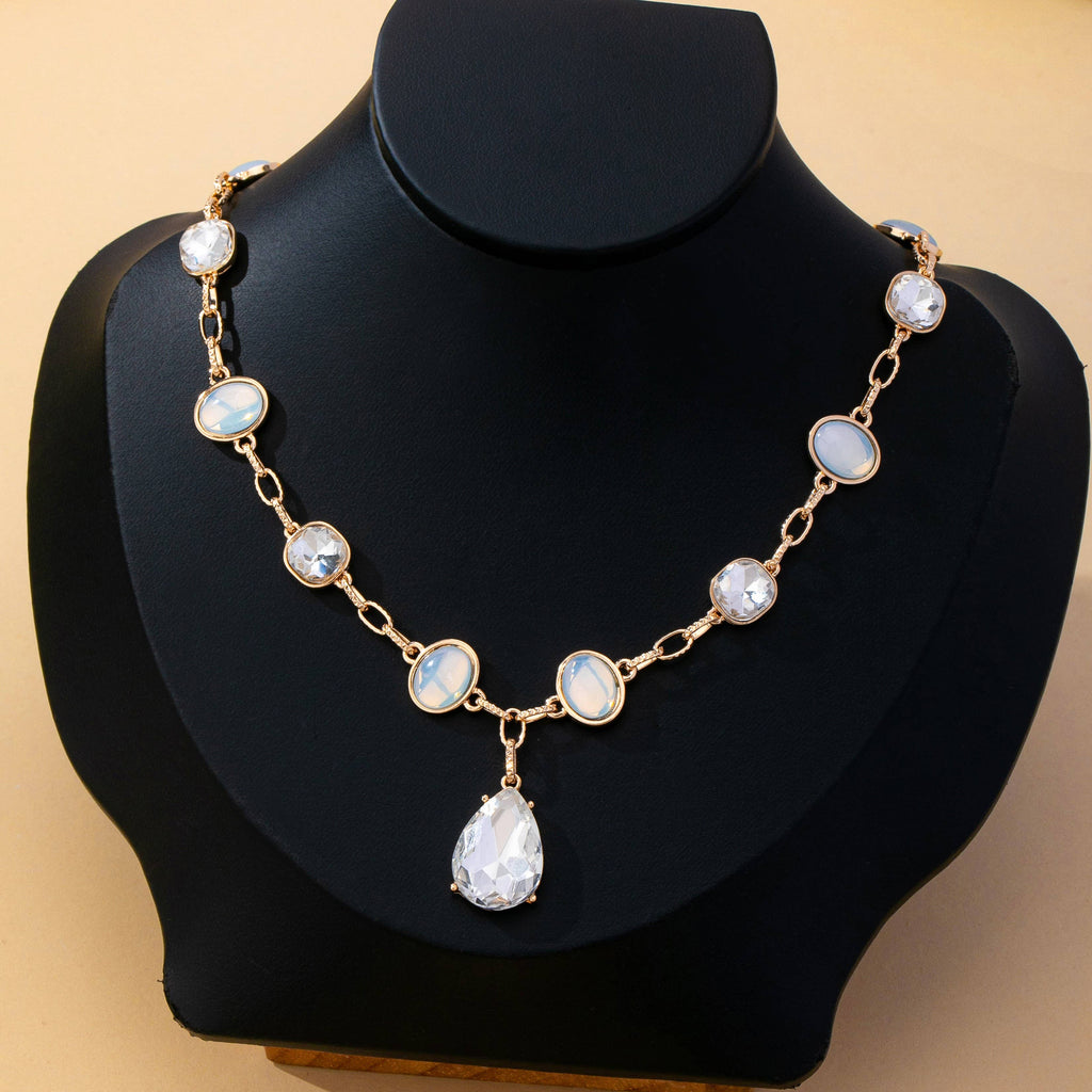 White Opal and Clear Zirconia Drop Necklace | 80N93410