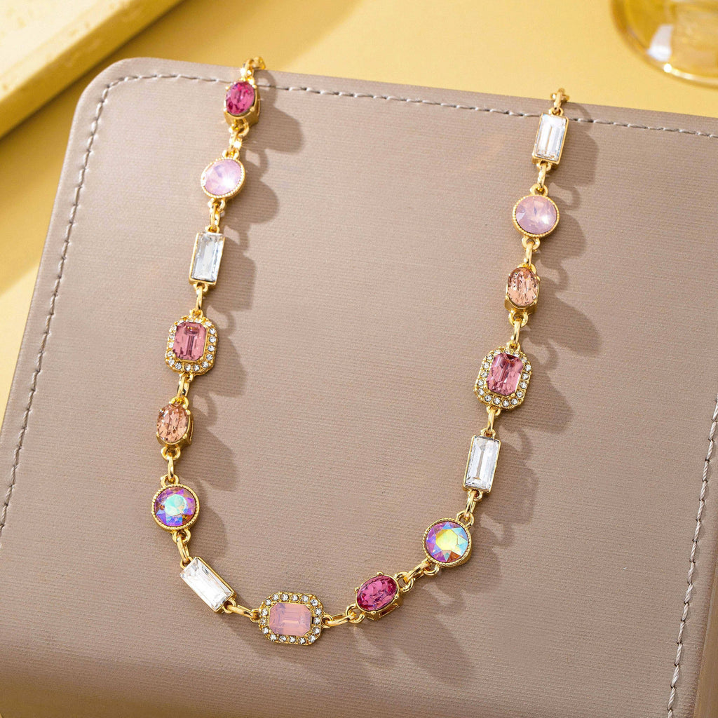 Mixed-Shape Pink & Clear Crystal Station Necklace | 80N93267