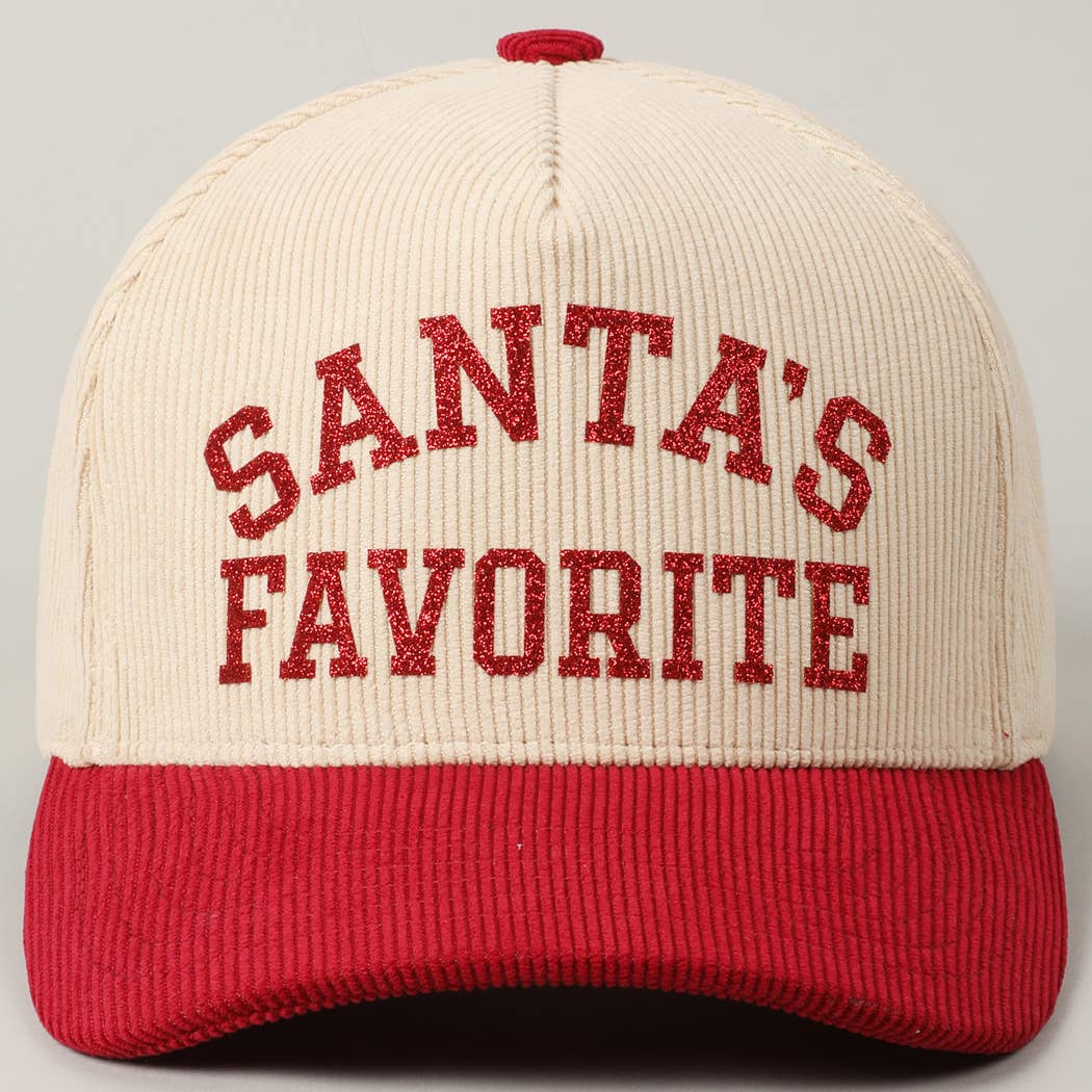 Santa's Favorite Glitter Text 5 Panel Corduroy Cap