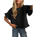 Boho Solid Knit Top Casual Eyelet Ruffle Sleeve