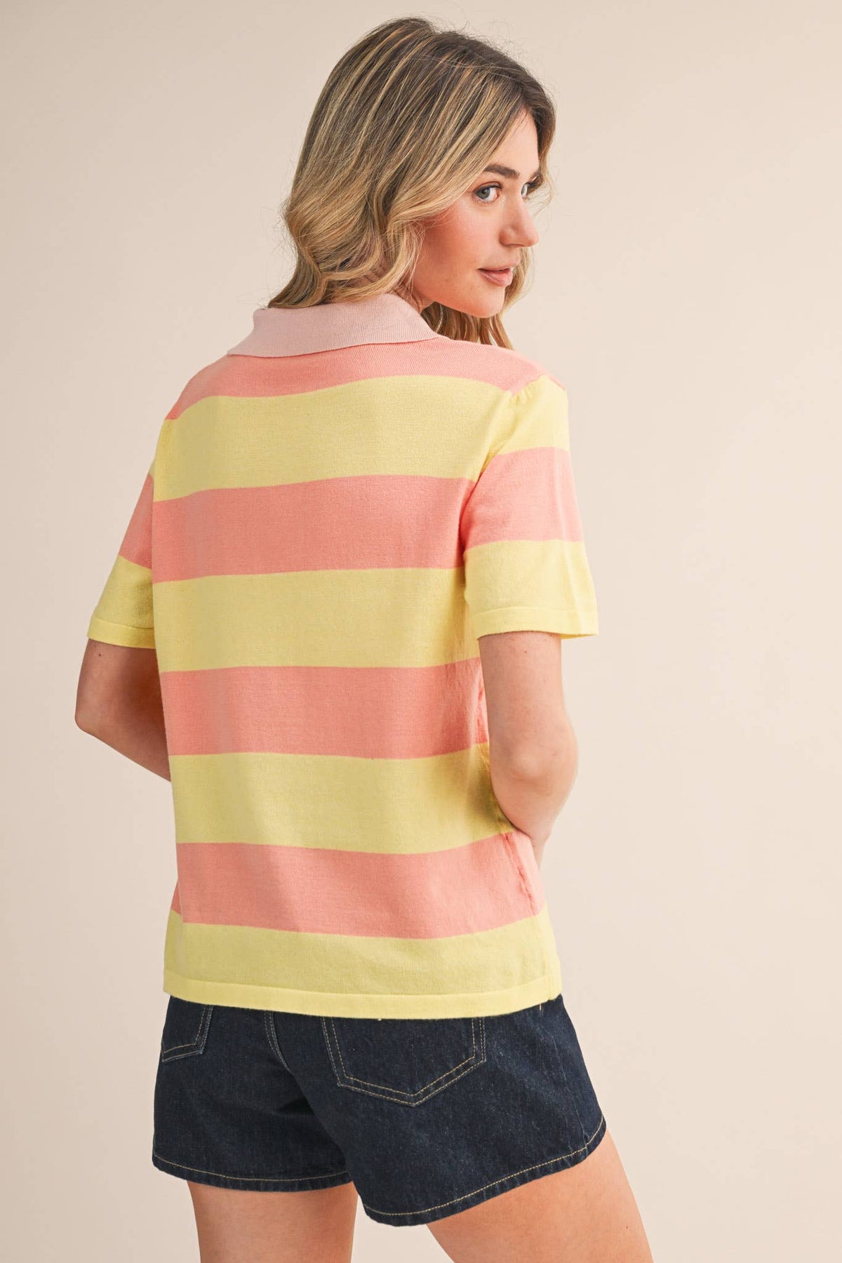 STRIPED SWEATER KNIT SHORT SLEEVE POLO MSW11339