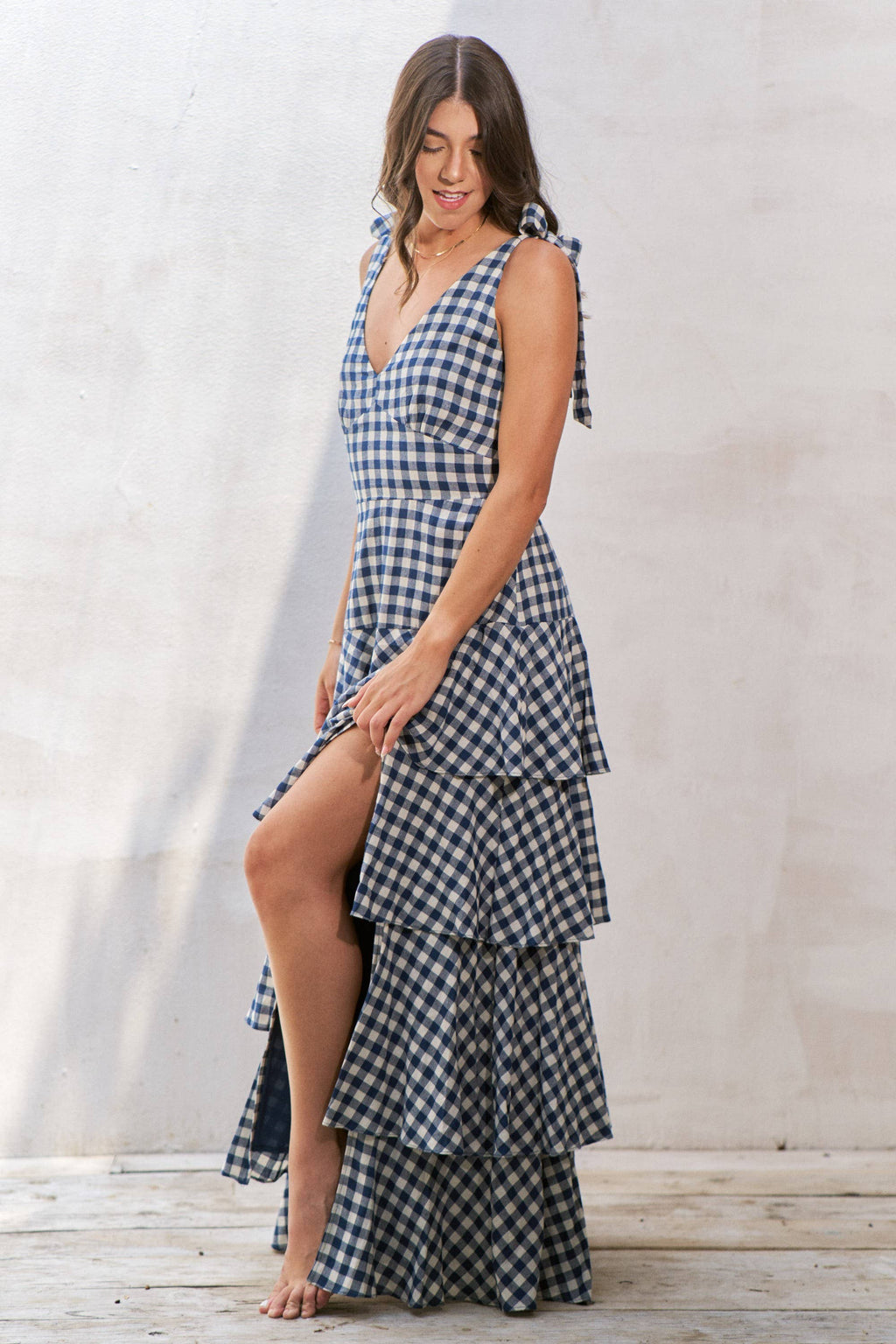 GINGHAM TIERED MAXI DRESS