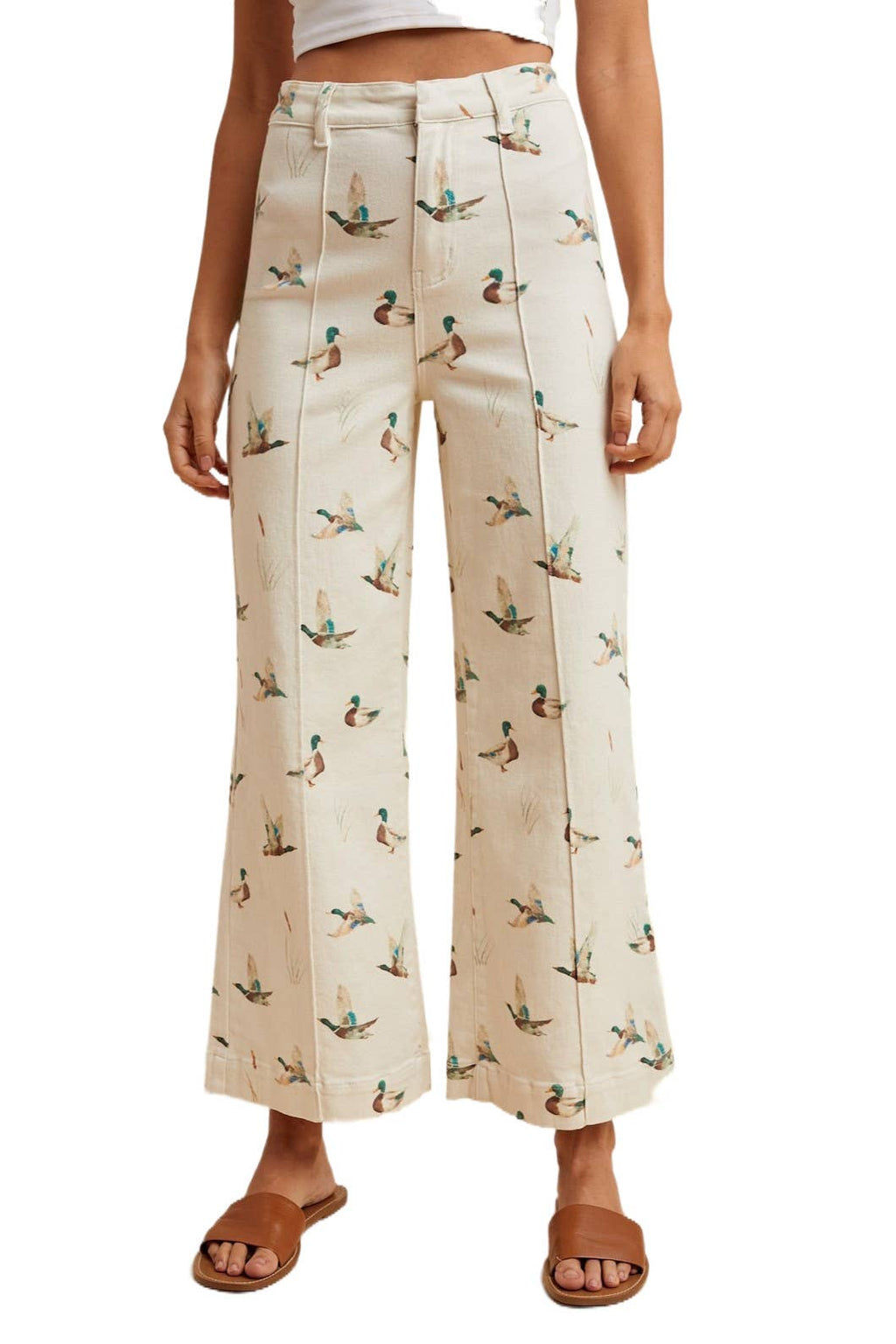 Mallard Printed Stretch Denim Wide Leg Jeans