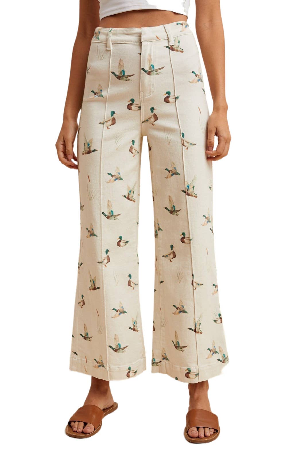 Mallard Printed Stretch Denim Wide Leg Jeans