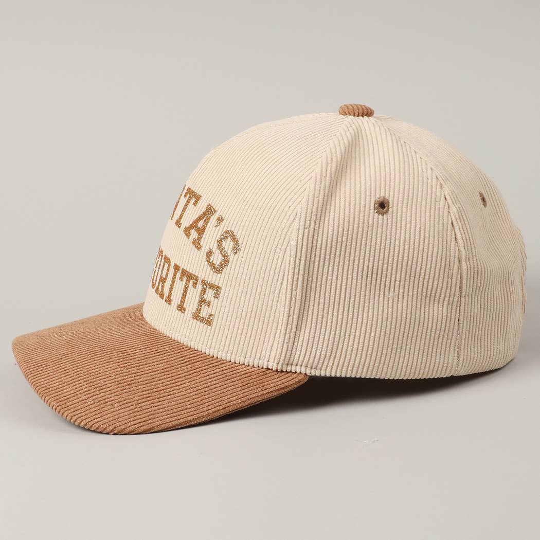 Santa's Favorite Glitter Text 5 Panel Corduroy Cap