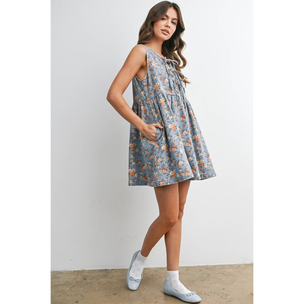 Floral Tie-Front Babydoll Dress - BMD8380