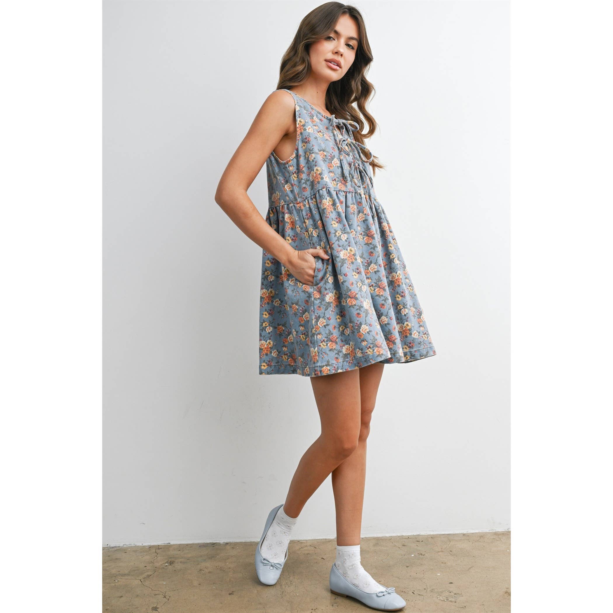 Floral Tie-Front Babydoll Dress - BMD8380