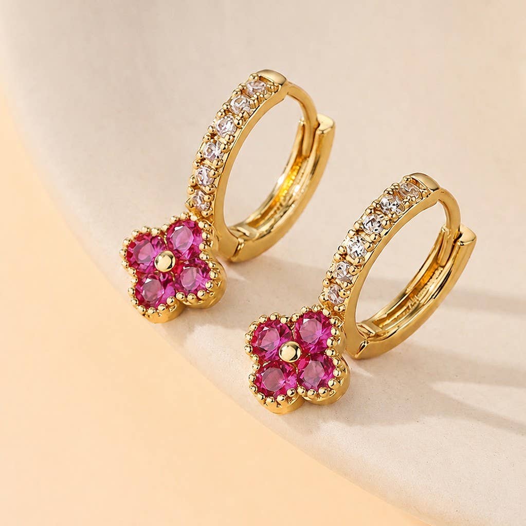 Dainty Clover Crystal Huggie Hoop Earrings | 40E514