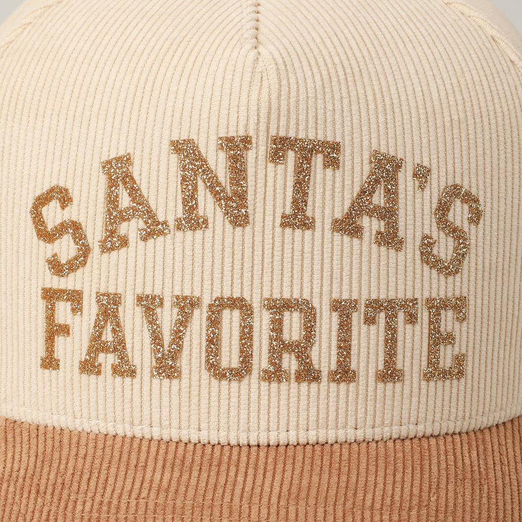 Santa's Favorite Glitter Text 5 Panel Corduroy Cap