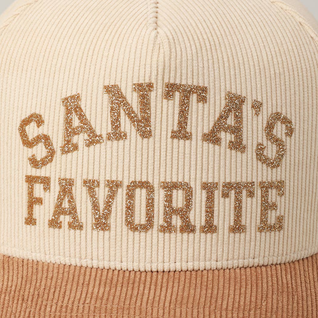 Santa's Favorite Glitter Text 5 Panel Corduroy Cap
