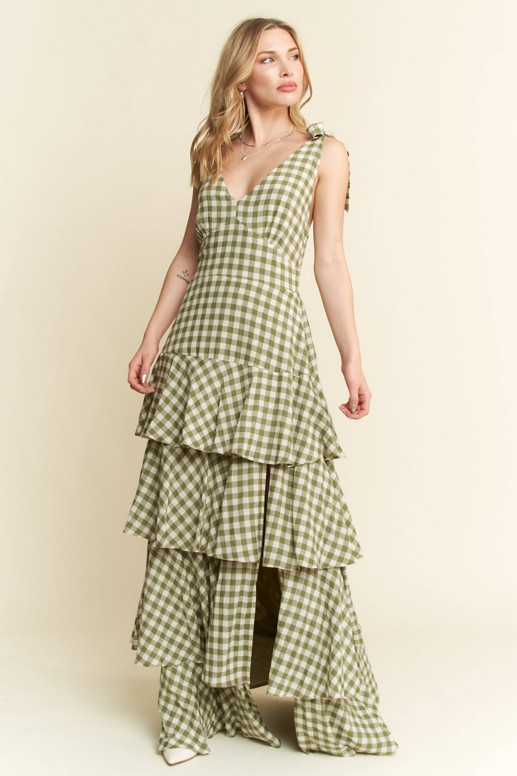 GINGHAM TIERED MAXI DRESS