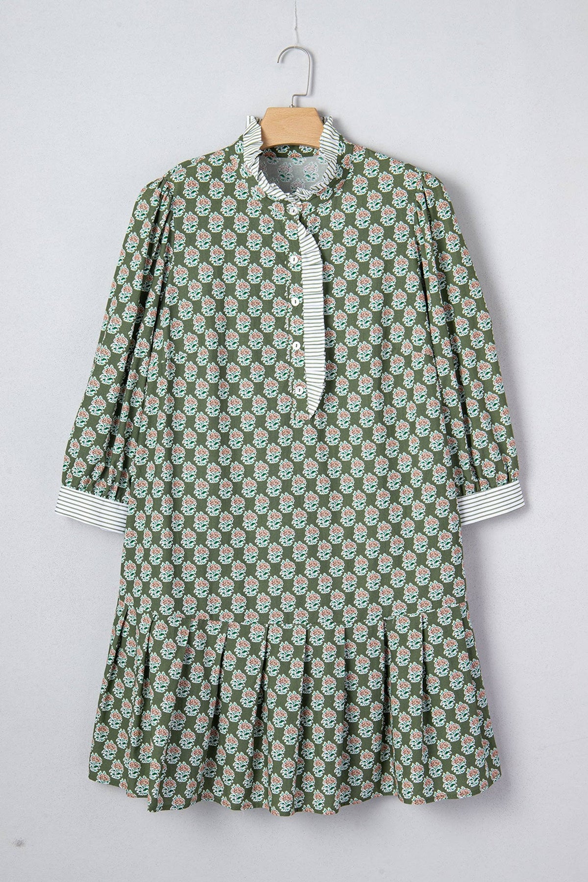Plus Size Floral Stripe Contrast 3/4 Sleeve Dress
