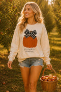 Pumpkin Season Gingham Bow Graphic Sweatshirt