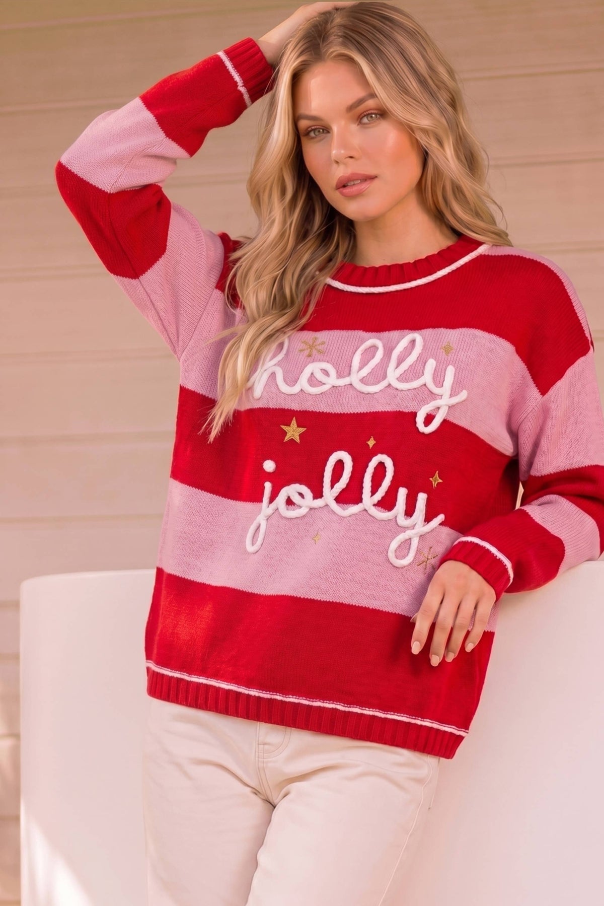 Holly Jolly Striped Holiday Knit Sweater