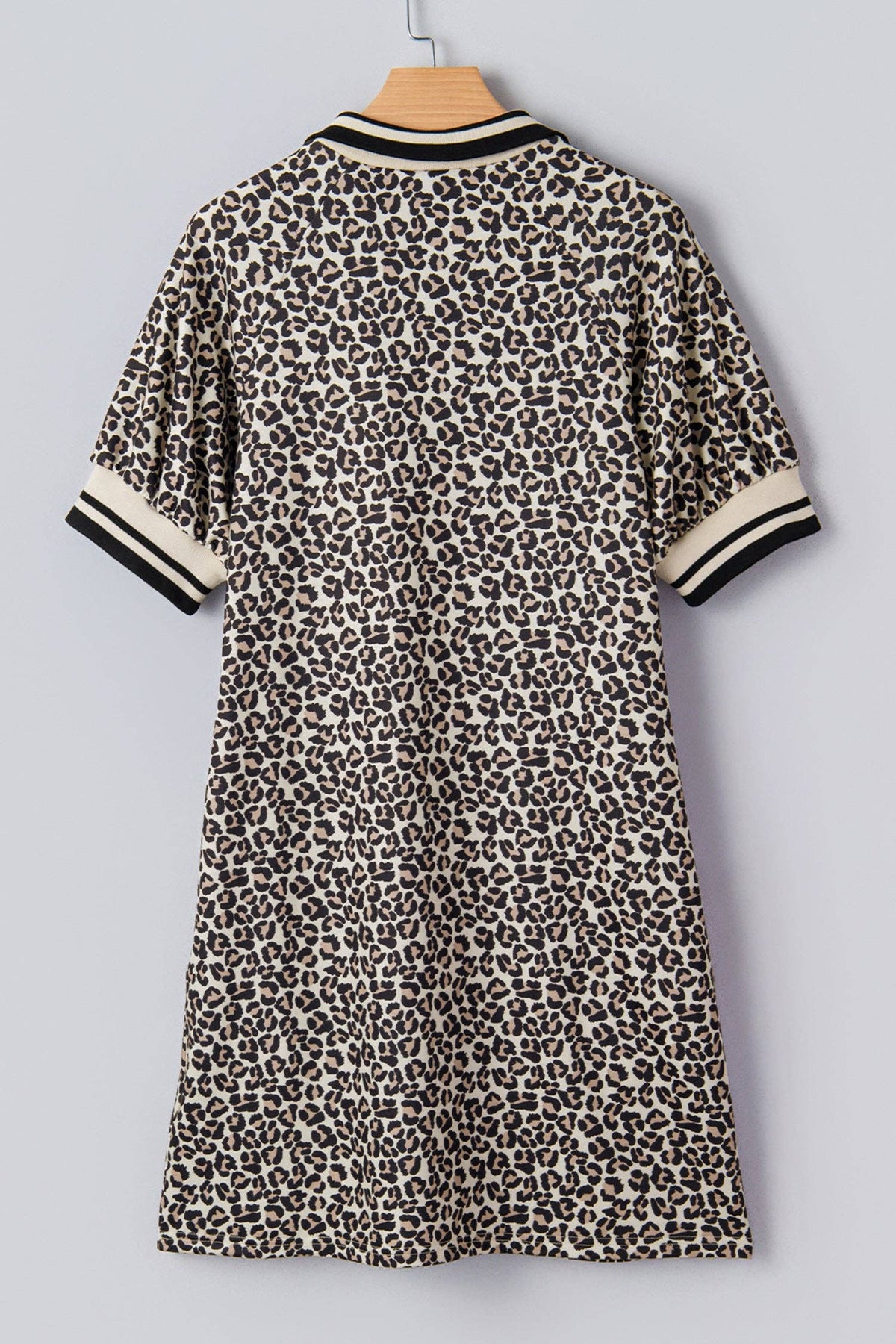 PRETTY BASH Leopard Stripe Patchwork Zip Collar Mini Dress