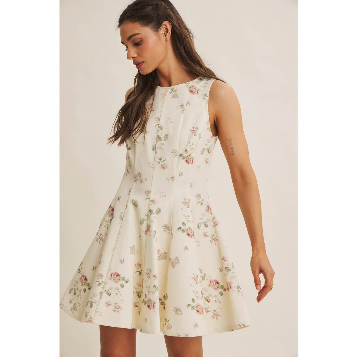 ENGLISH ROSE FIT AND FLARE COTTON MINI WITH METAL ZIPPER