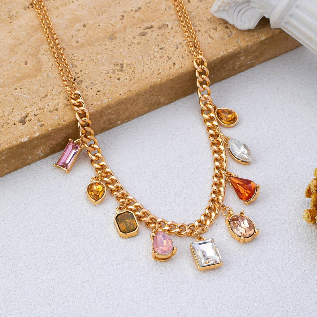 Multi-Shape Earth Tone Crystal Charm Necklace | 80N93404