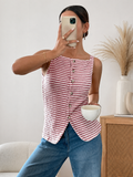 Striped Knit Button Front Tank Top Slim Fit Summer Vest