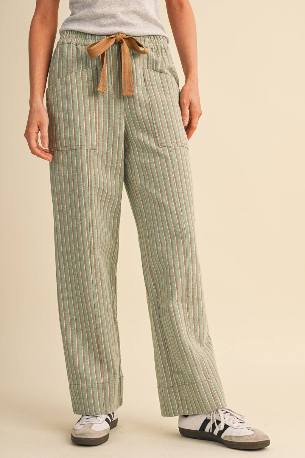 STRIPED WIDE LEG DRAWSTRING PANTS MP5300
