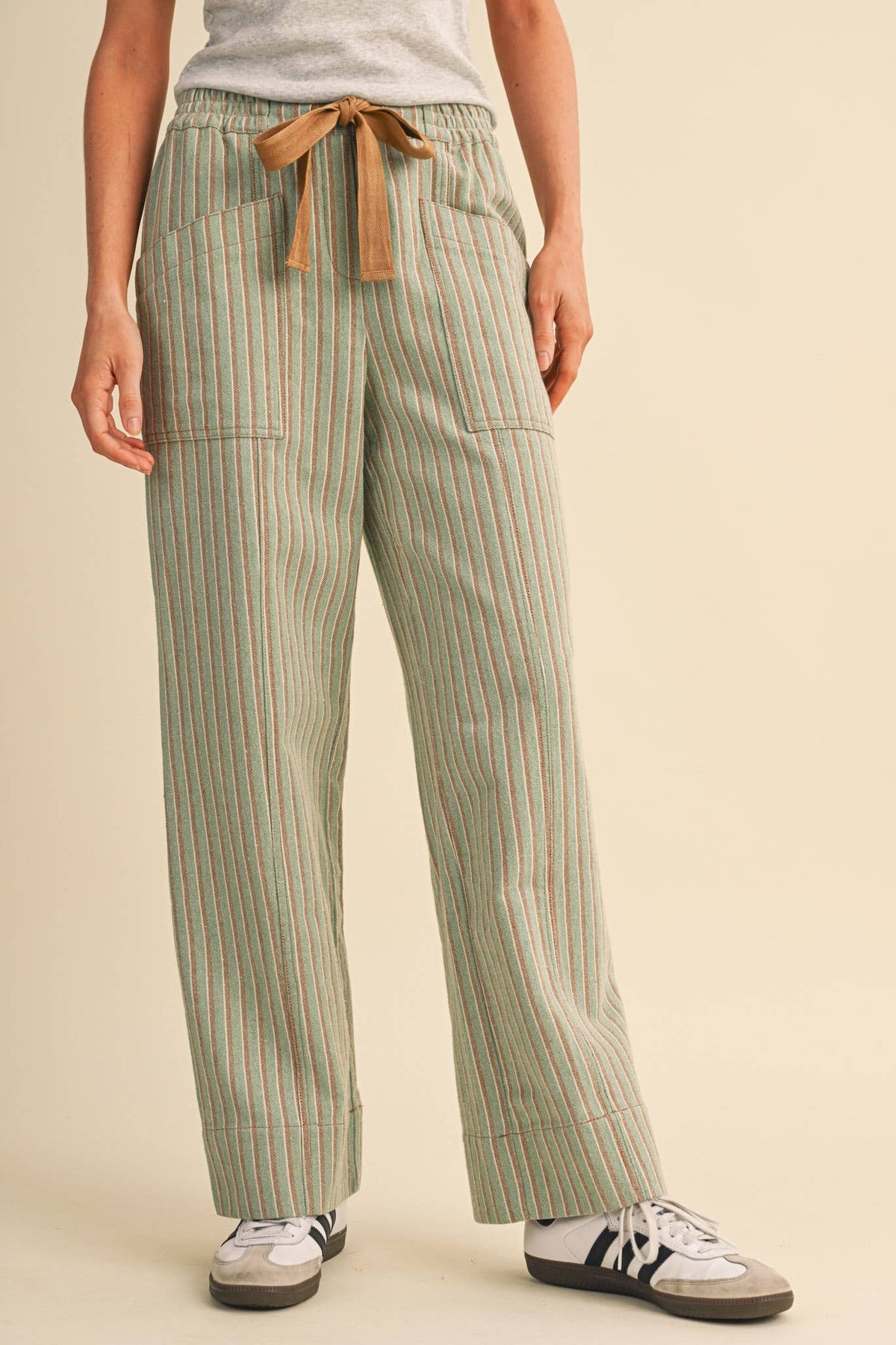 STRIPED WIDE LEG DRAWSTRING PANTS MP5300