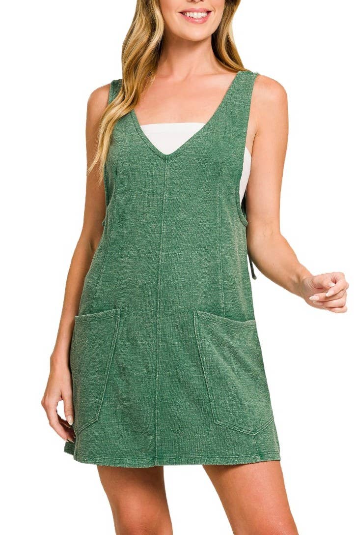 Washed Slub Adjustable Strap Overall Dress
