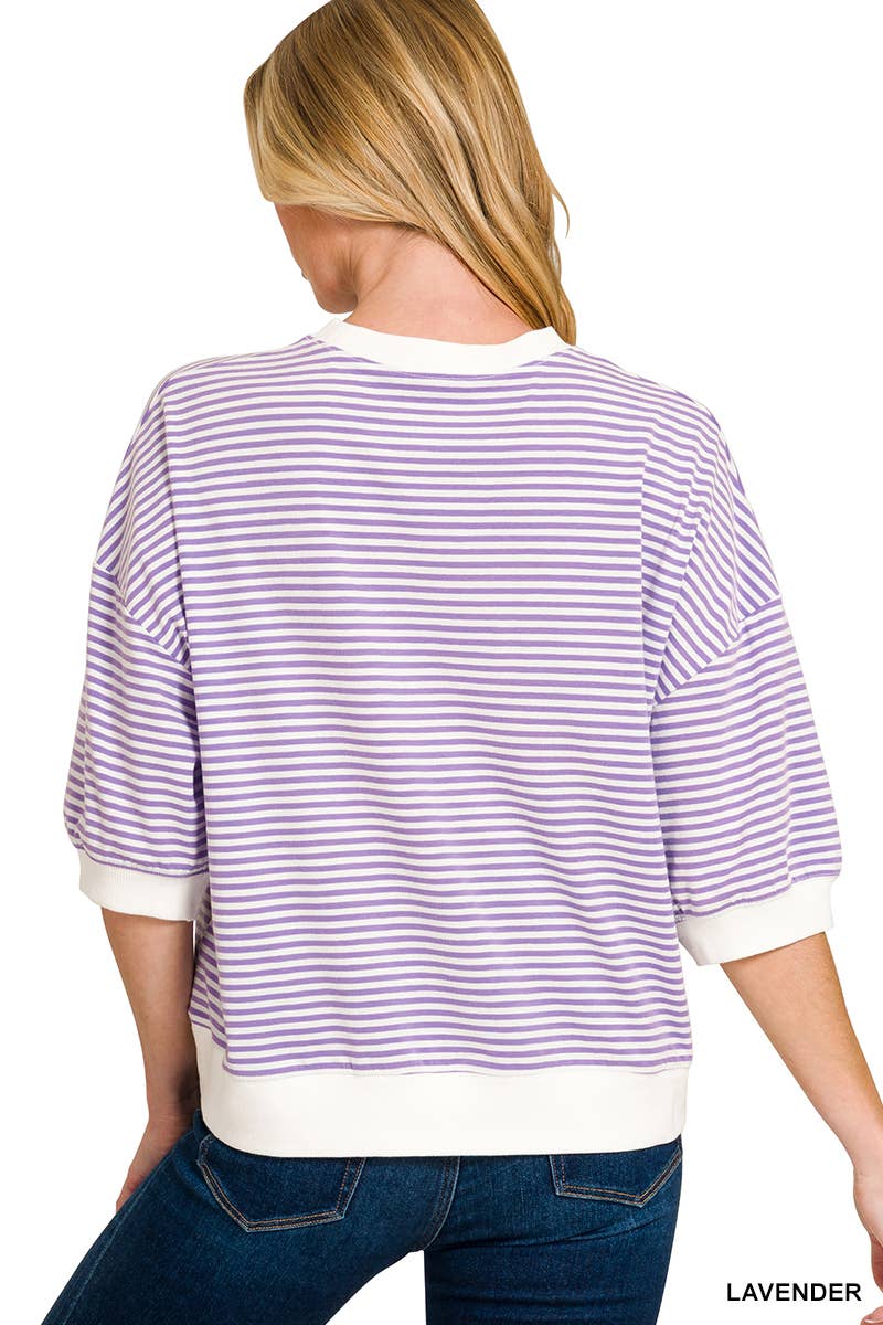 Striped Contrast Trim Banded Bottom Top