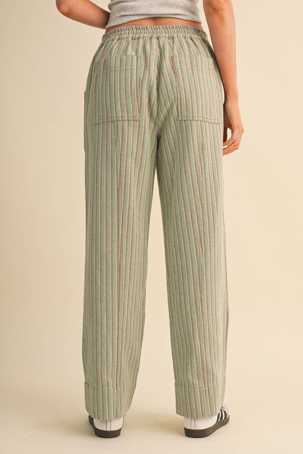 STRIPED WIDE LEG DRAWSTRING PANTS MP5300