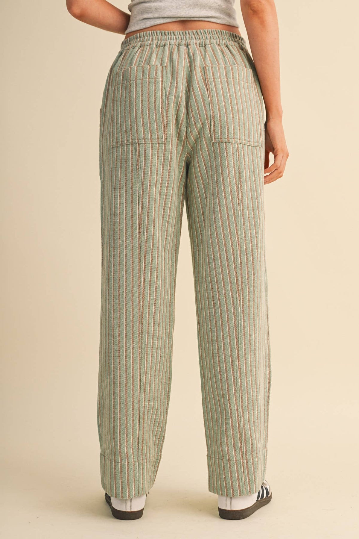 STRIPED WIDE LEG DRAWSTRING PANTS MP5300