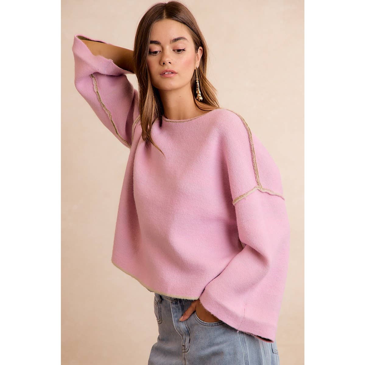 STRIPE CONTRAST BINDING AND REVERSIBLE SWEATER