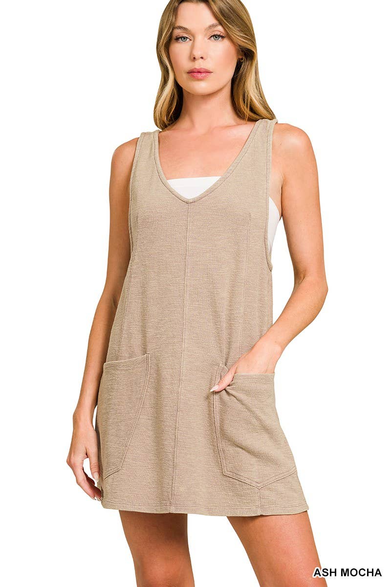 Washed Slub Adjustable Strap Overall Dress
