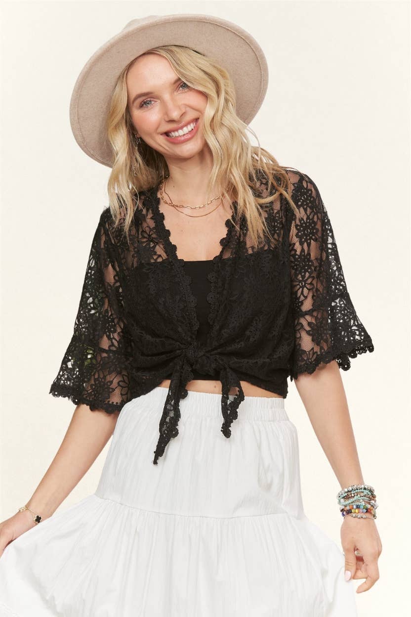 3/4 FLORAL LACE SLEEVES CARDIGAN- LET4000