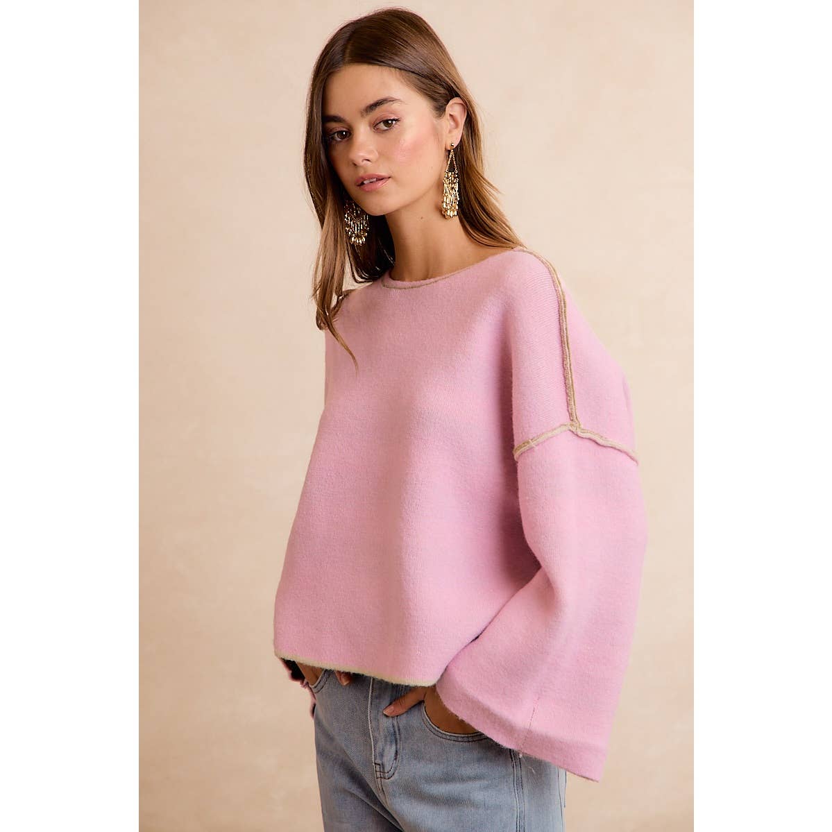 STRIPE CONTRAST BINDING AND REVERSIBLE SWEATER