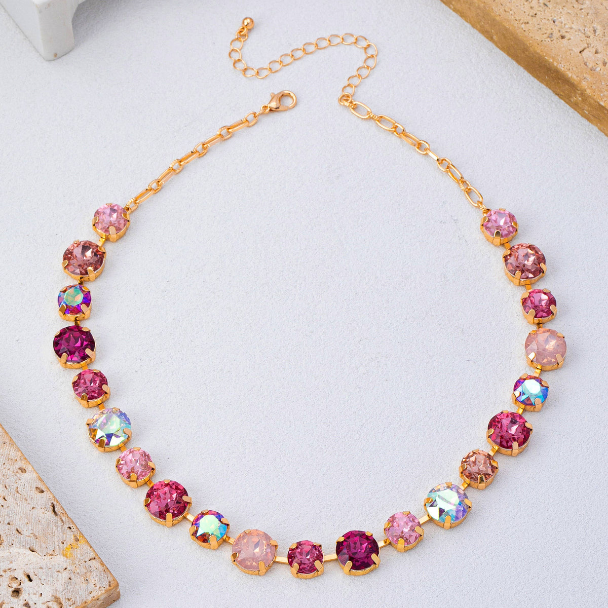 Multi-Tone Pink and Purple Crystal Tennis Necklace| 80N93416