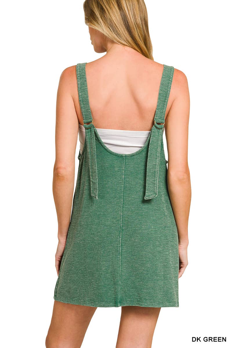 Washed Slub Adjustable Strap Overall Dress