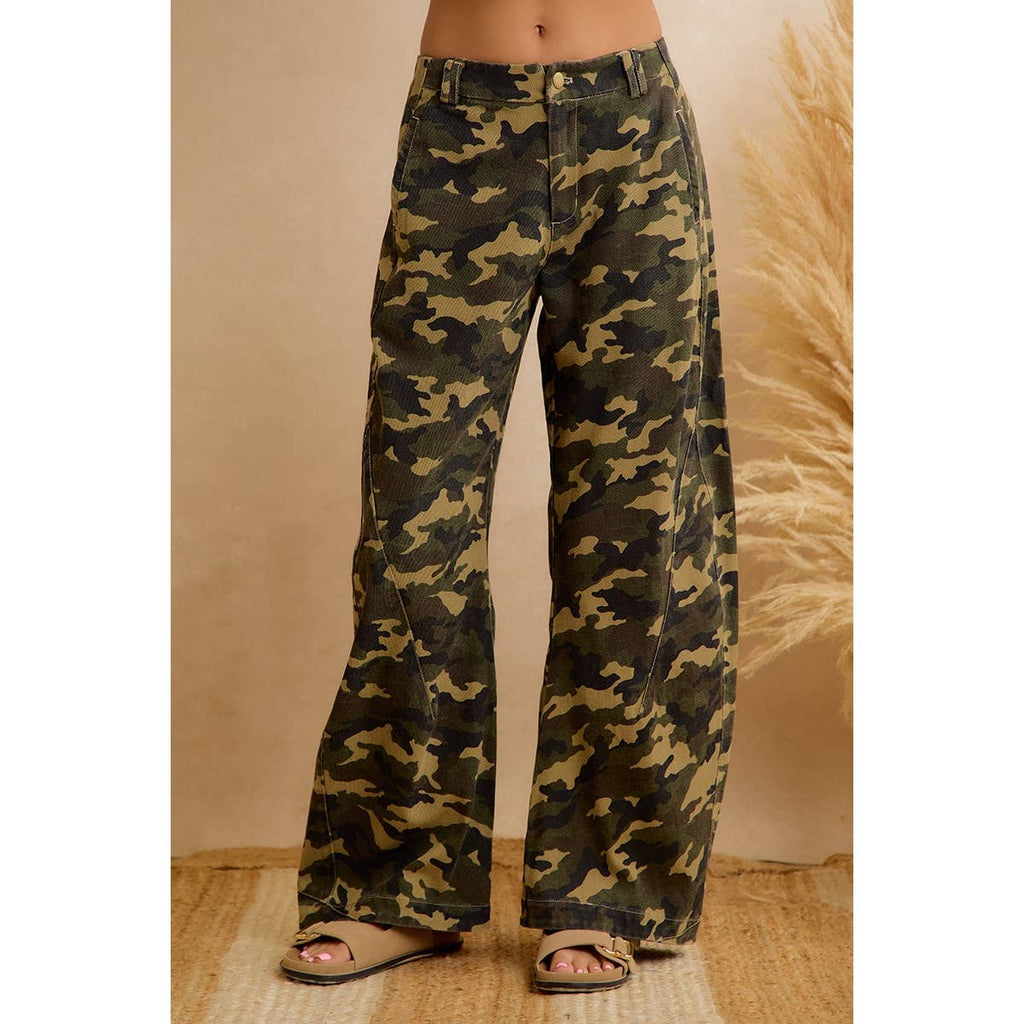 CHIC CAMO PRINT RELAXED WIDE LEG PANTS