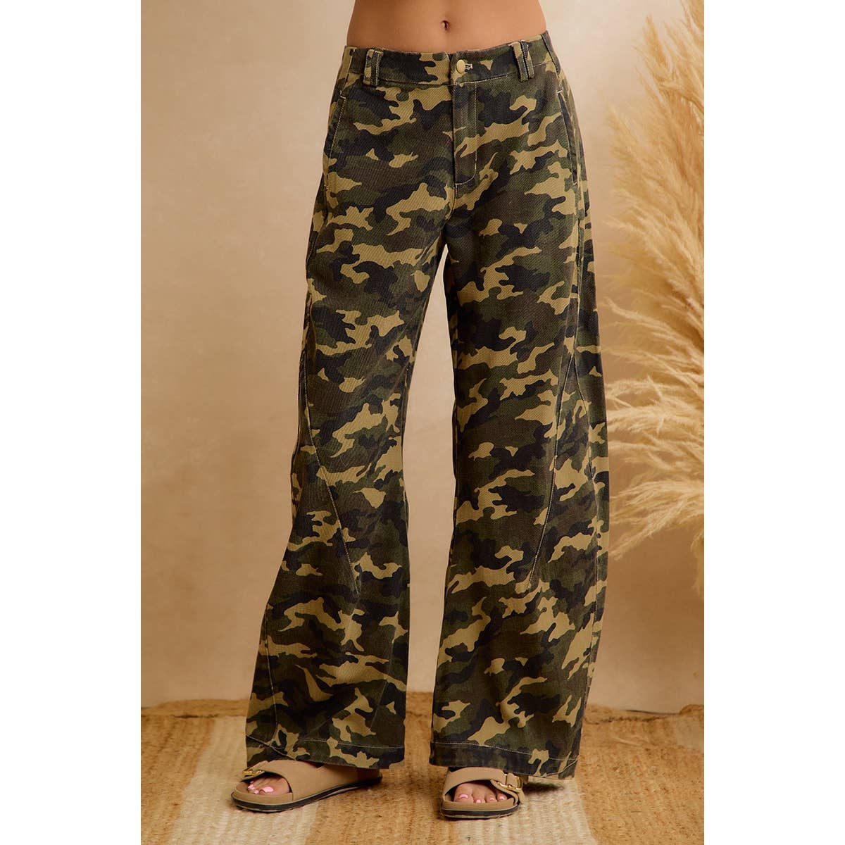 CHIC CAMO PRINT RELAXED WIDE LEG PANTS