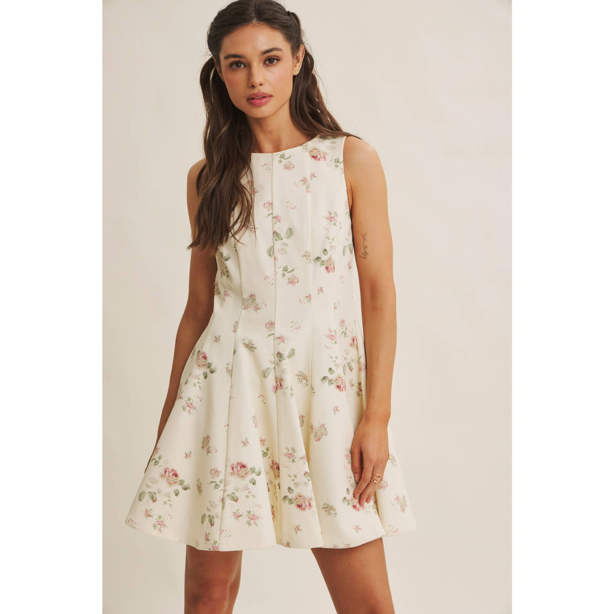ENGLISH ROSE FIT AND FLARE COTTON MINI WITH METAL ZIPPER