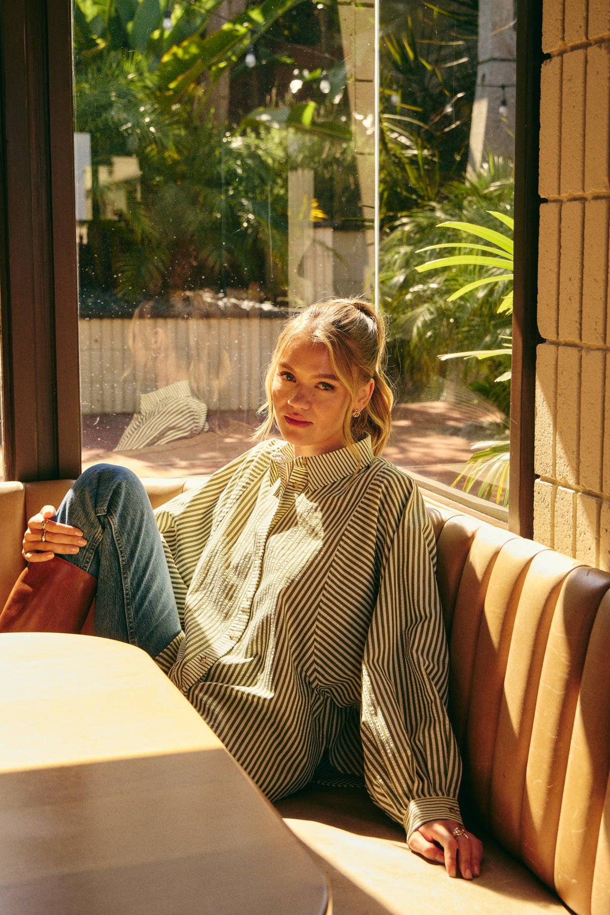 FRENCH CAFE MIXED STRIPE BATWING BUTTON-DOWN SHIRT