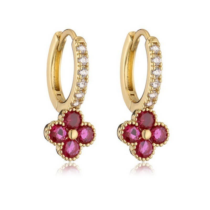Dainty Clover Crystal Huggie Hoop Earrings | 40E514
