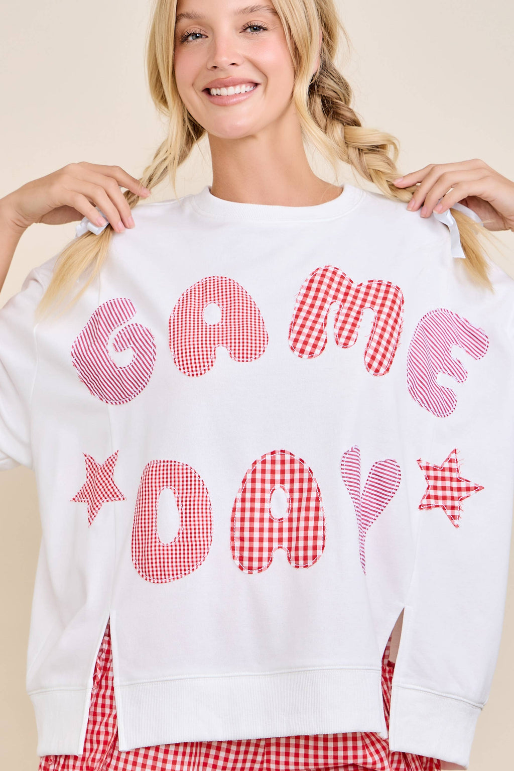 Game Day Patchwork Boxy Top – Ribbon Sleeve Western Style