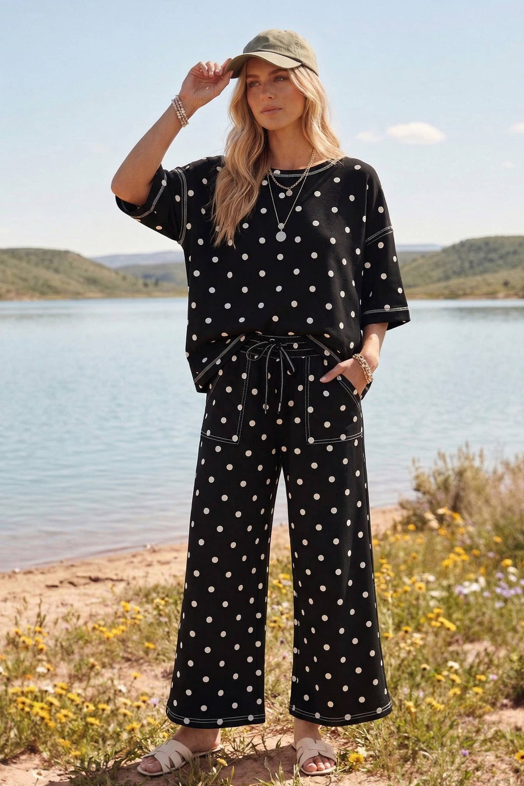 (Original Design) Heavy Scuba Polka Dot Short Sleeve Set